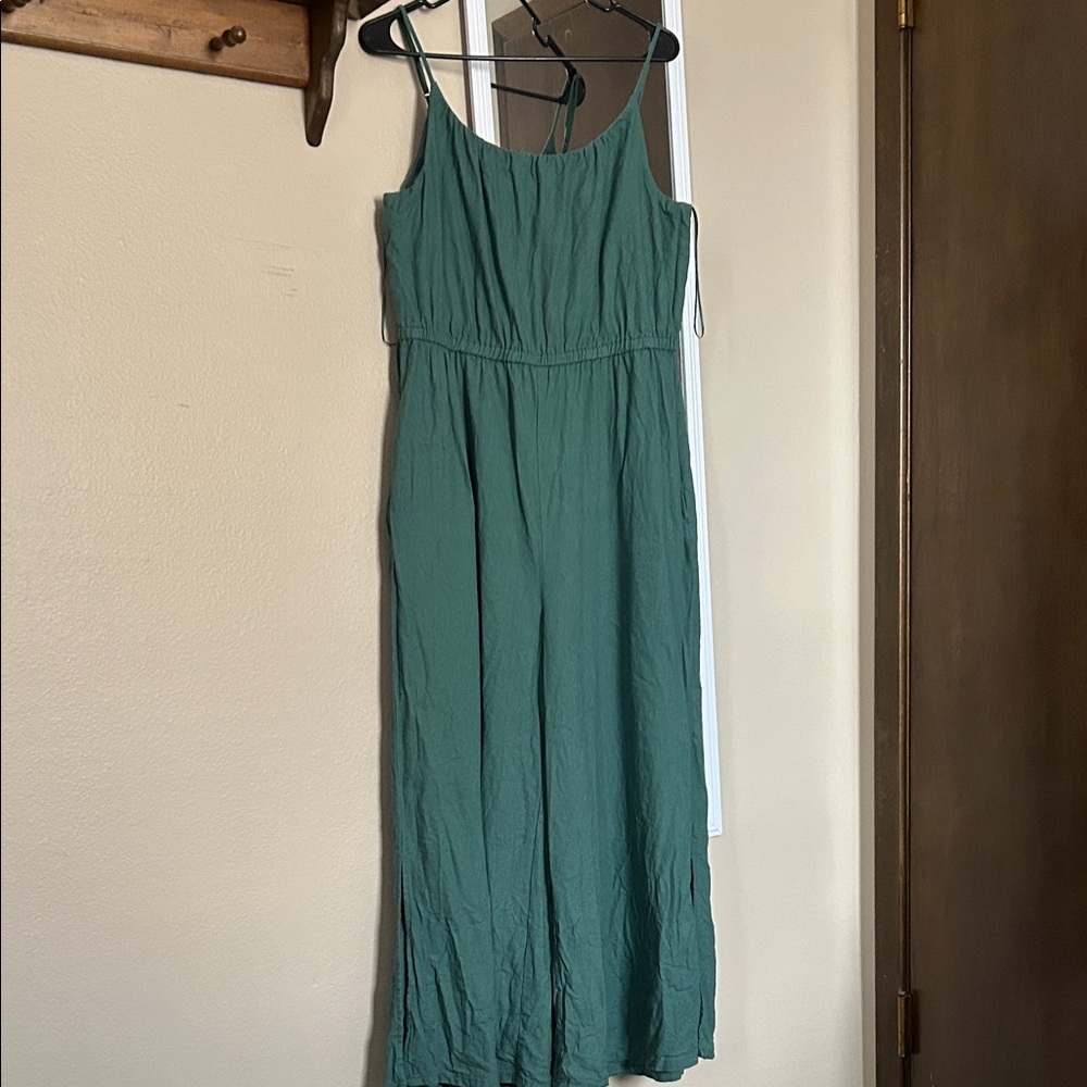 Haute Hippie Linen Blend Wide Leg Romper Green Size Large Gypsy Whimsical